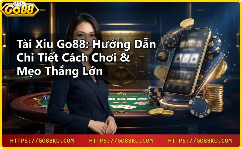 Ba viên xúc xắc tài xỉu Go88 trên bàn casino sang trọng