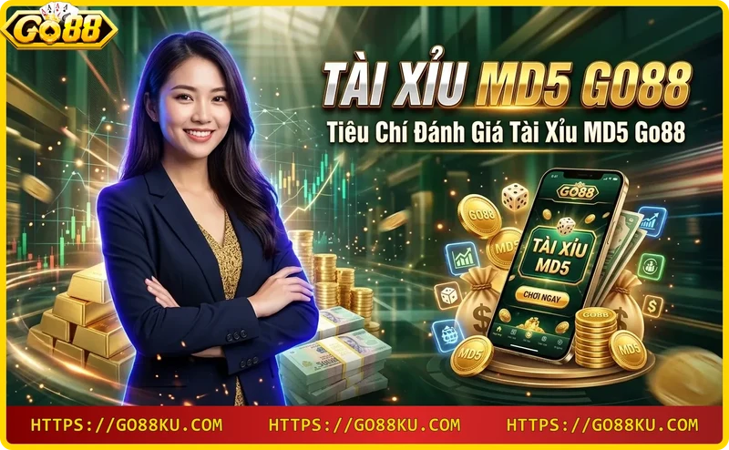 Bàn tay cầm kính lúp kiểm tra mã MD5 phát sáng, biểu tượng xúc xắc và khiên bảo mật
