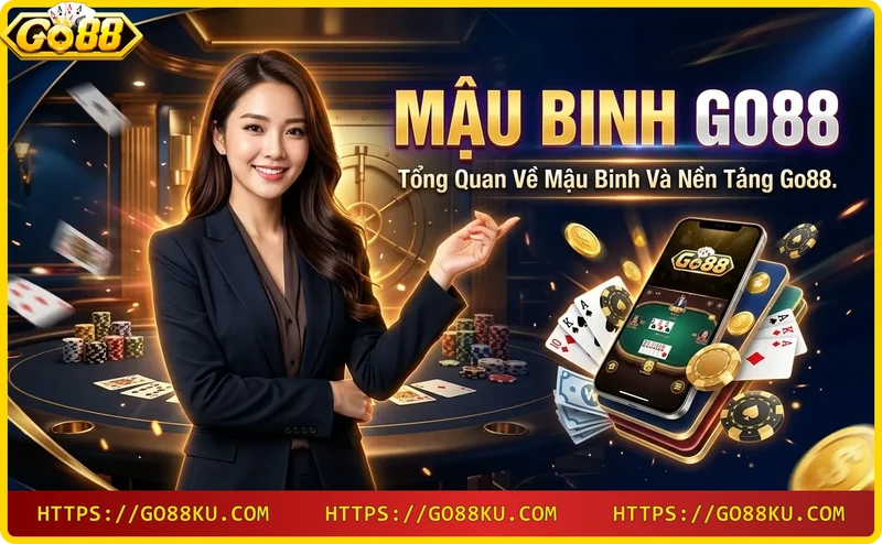 Giao diện mậu binh Go88 với bài ảo, chip vàng và hiệu ứng neon