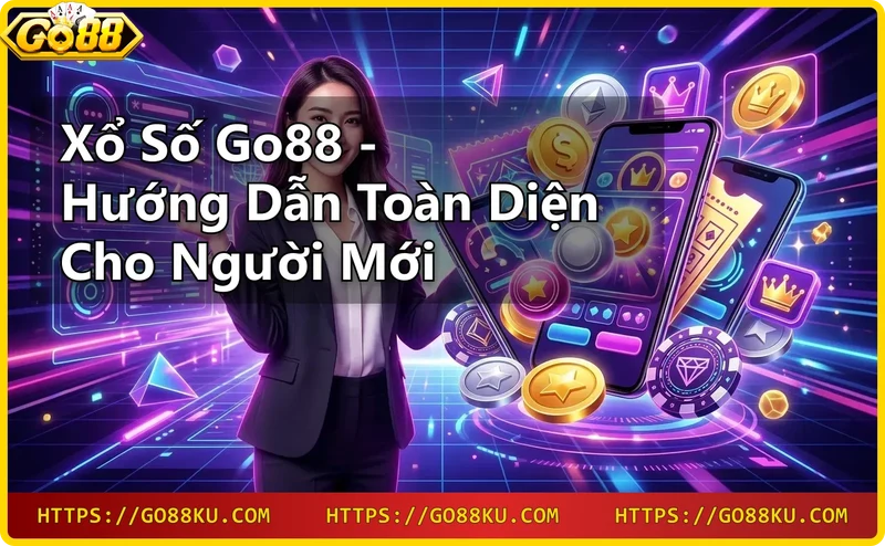Hình ảnh tổng quan xổ số Go88 với quả bóng số 88 và màn hình kết quả